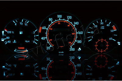 Mercedes W123 светодиодные шкалы (циферблаты) на панель приборов - дизайн 1