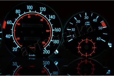 Mercedes W123 светодиодные шкалы (циферблаты) на панель приборов - дизайн 1